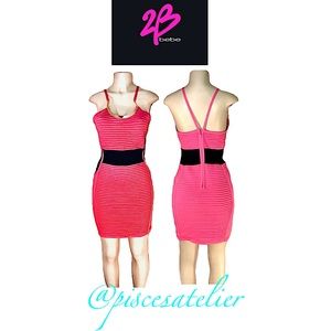 2B bebe Sylvia Colorblocked Mini Dress in Hot Pink, Women’s Size X-Small